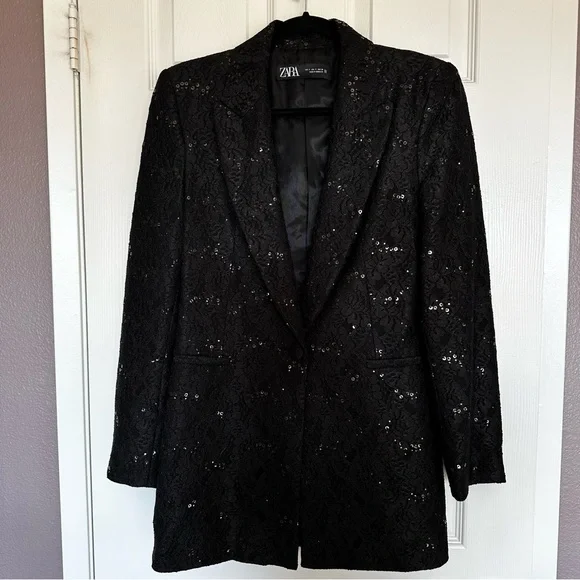 Zara lace sequin black blazer jacket - Picture 4 of 8